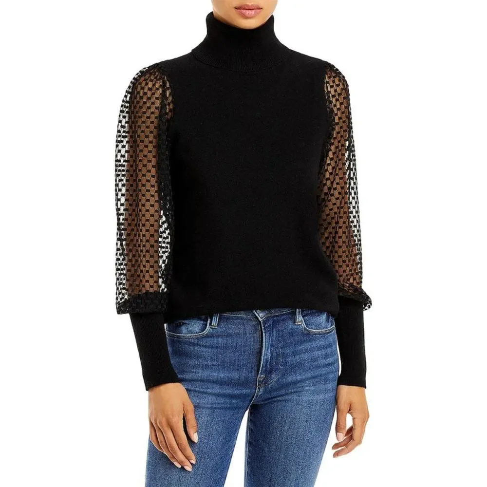 Private Label Womens Black Cashmere Pullover Turtleneck Sweater Top NWT